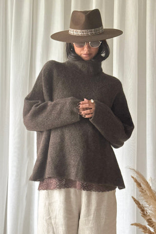 Marlene alpaca blend polo jumper, coffee