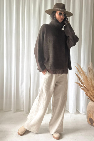 Marlene alpaca blend polo jumper, coffee