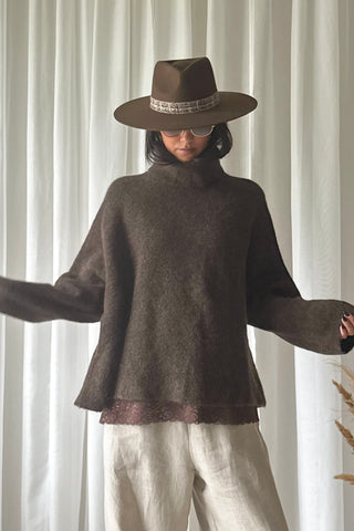 Marlene alpaca blend polo jumper, coffee