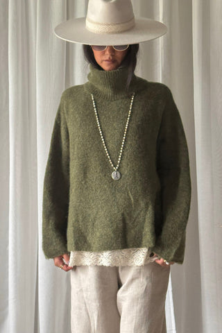 Marlene alpaca blend polo jumper, forest green