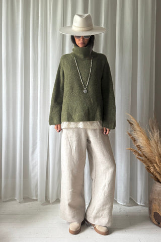 Marlene alpaca blend polo jumper, forest green