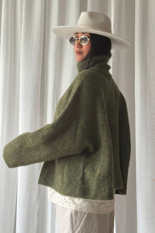 Marlene alpaca blend polo jumper, forest green