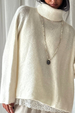 Marlene alpaca blend polo jumper, off white