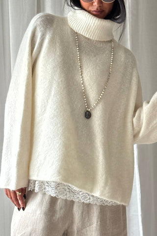 Marlene alpaca blend polo jumper, off white