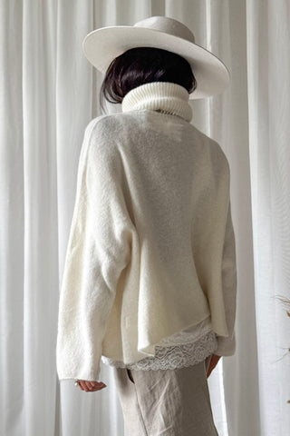 Marlene alpaca blend polo jumper, off white
