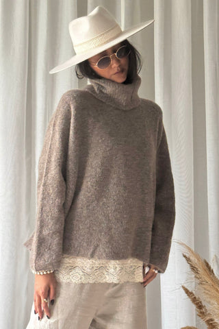 Marlene alpaca blend polo jumper, taupe