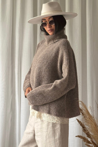 Marlene alpaca blend polo jumper, taupe