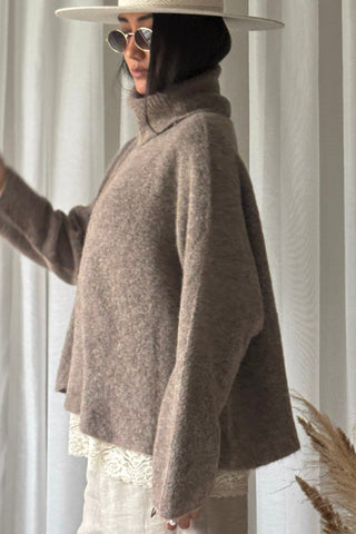 Marlene alpaca blend polo jumper, taupe