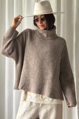 Marlene alpaca blend polo jumper, taupe