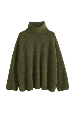 Marlene alpaca blend polo jumper, forest green