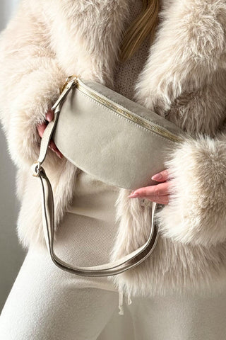 Marnie suede crossbody laukku, beige