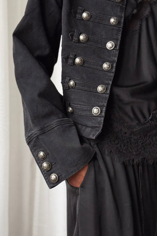 Military denim jacket, charcoal denim