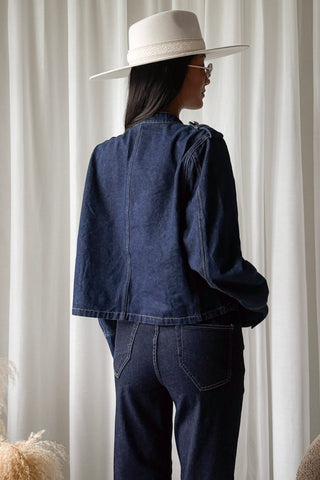 Military denim jacket, blue