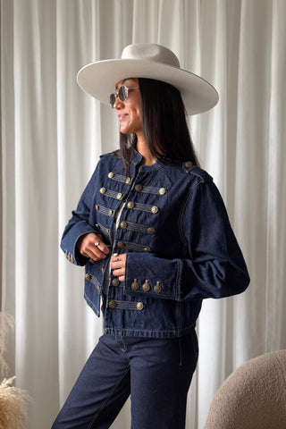 Military denim jacket, blue