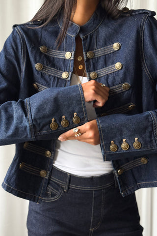 Military denim jacket, blue