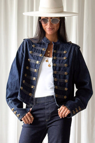 Military denim jacket, blue