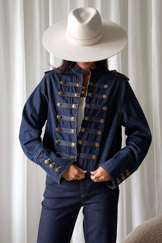 Military denim jacket, blue