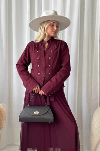 Military cotton jacket, burgundy