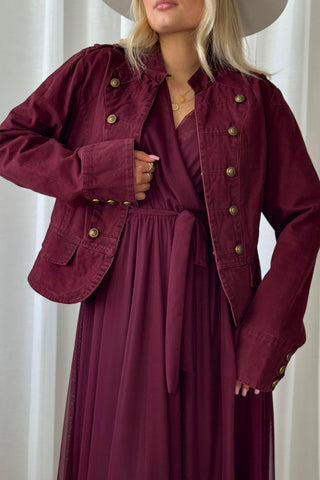 Military cotton jacket, burgundy