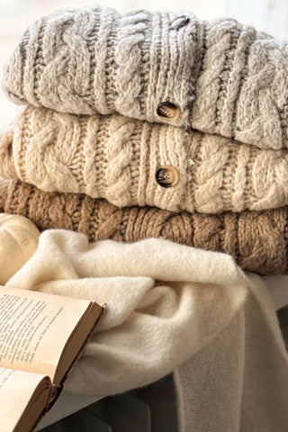 Naomi cable knit cardigan, off white