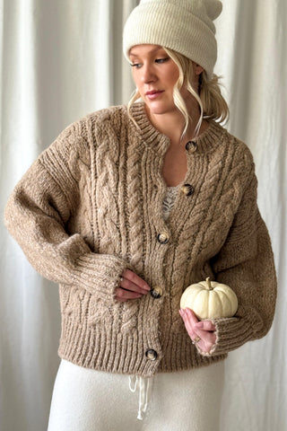 Naomi cable knit cardigan, caramel