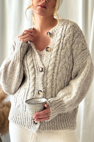 Naomi palmikkoneuletakki, melange beige