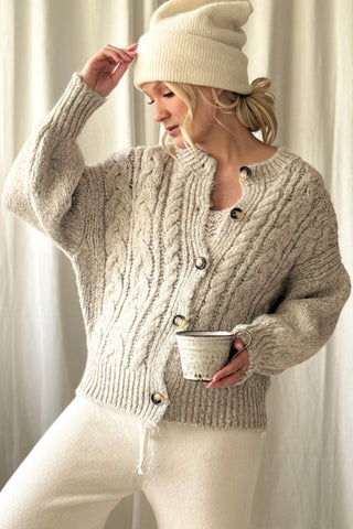 Naomi palmikkoneuletakki, melange beige