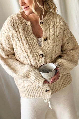 Naomi cable knit cardigan, off white