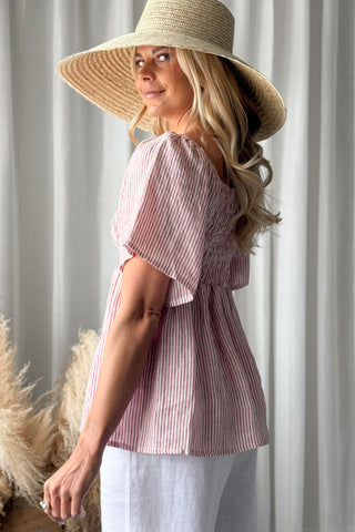 Oaklyn linen shirt, pink stripe 