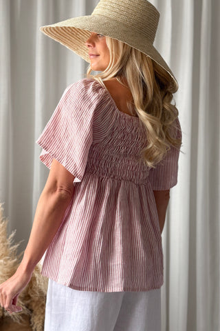 Oaklyn linen shirt, pink stripe 