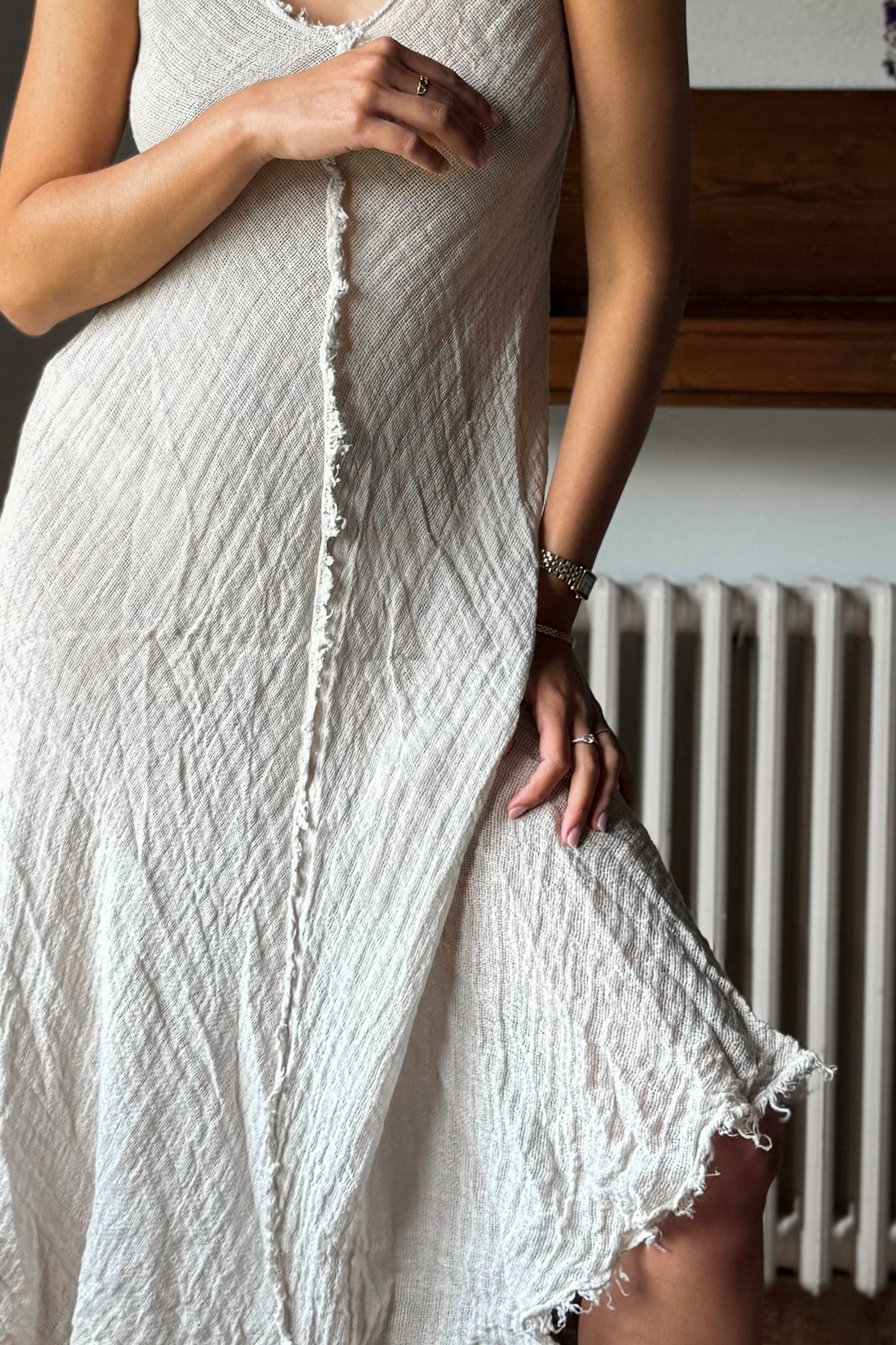 Oasis mesh linen dress, sand BYPIAS Oasis mesh linen dress, sand BYPIAS