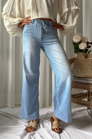 Palazzo wide leg jeans, light wash