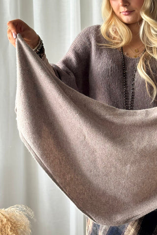 Sequin Triangle Scarf, taupe
