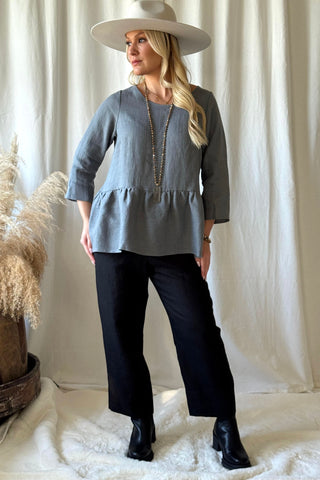 Peplum pellavapaita, smokey blue