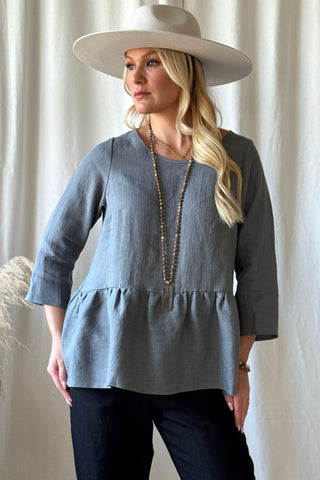 Peplum pellavapaita, smokey blue