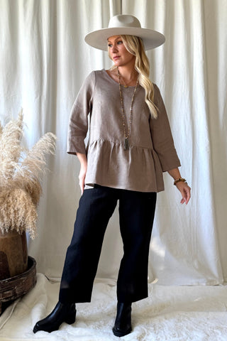 Peplum pellavapaita, taupe