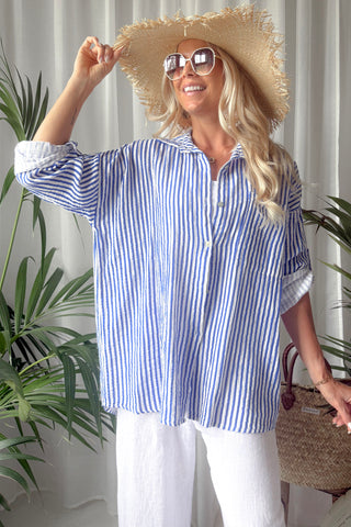 Riviera Stripe puuvillapaita, azule blue