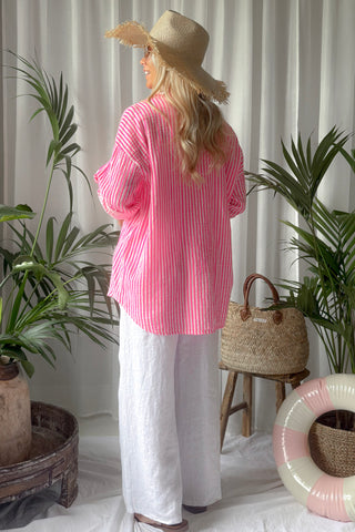 Riviera Stripe puuvillapaita, hot pink