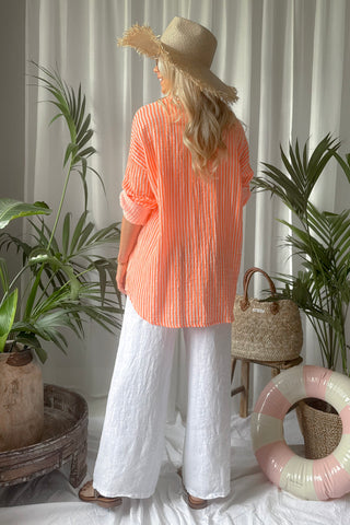 Riviera Stripe cotton shirt, orange