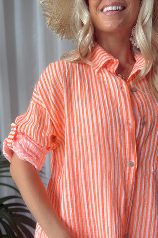Riviera Stripe cotton shirt, orange