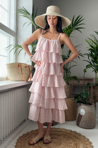 Rosette pellavamekko, vaaleanpunainen