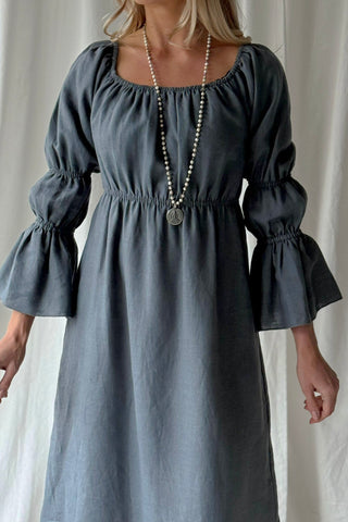 Rosita linen dress, smokey blue