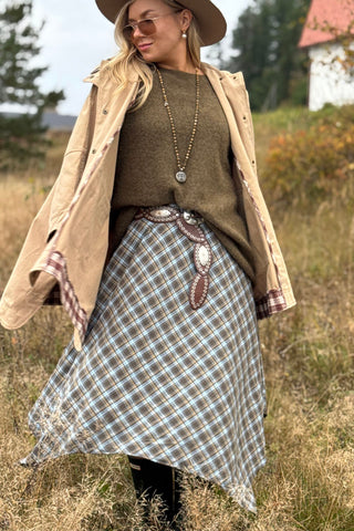 Checkered flannel skirt, camo