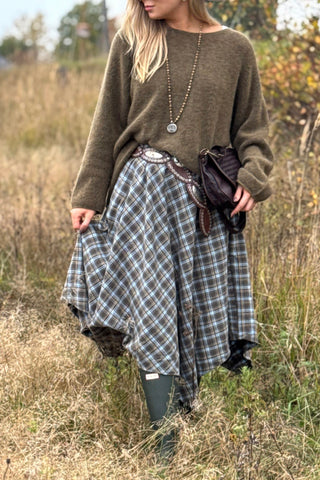Checkered flannel skirt, camo