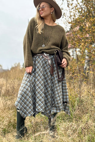 Checkered flannel skirt, camo