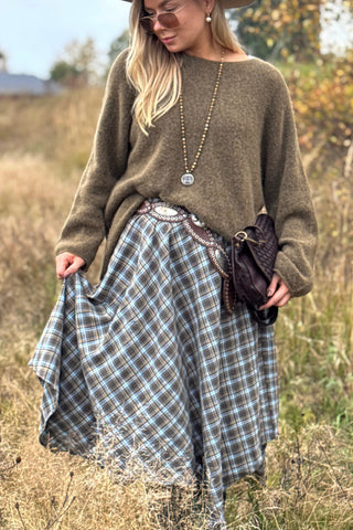 Checkered flannel skirt, camo