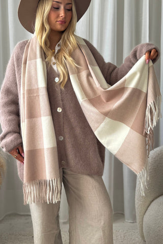 Ruudullinen viskoosihuivi, beige
