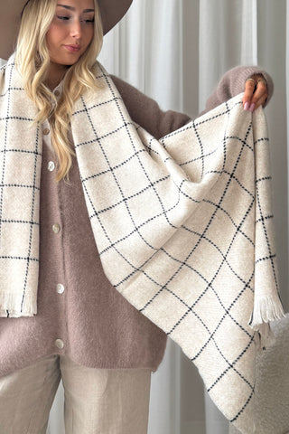 Ruutuhuivi hapsuilla, beige