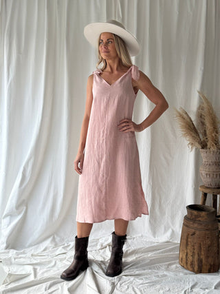 Sienna linen dress, sorbet pink