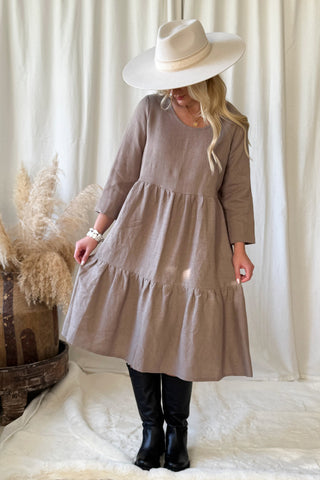 Sarah linen dress, taupe